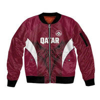 Custom Qatar Football Sleeve Zip Bomber Jacket Maroon Falcon Spirit Red Version - Wonder Print Shop