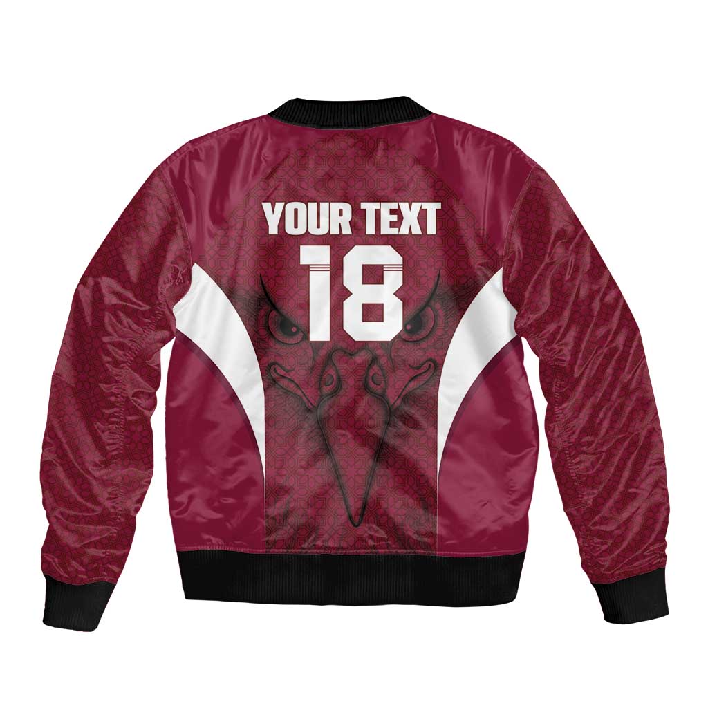 Custom Qatar Football Sleeve Zip Bomber Jacket Maroon Falcon Spirit Red Version - Wonder Print Shop