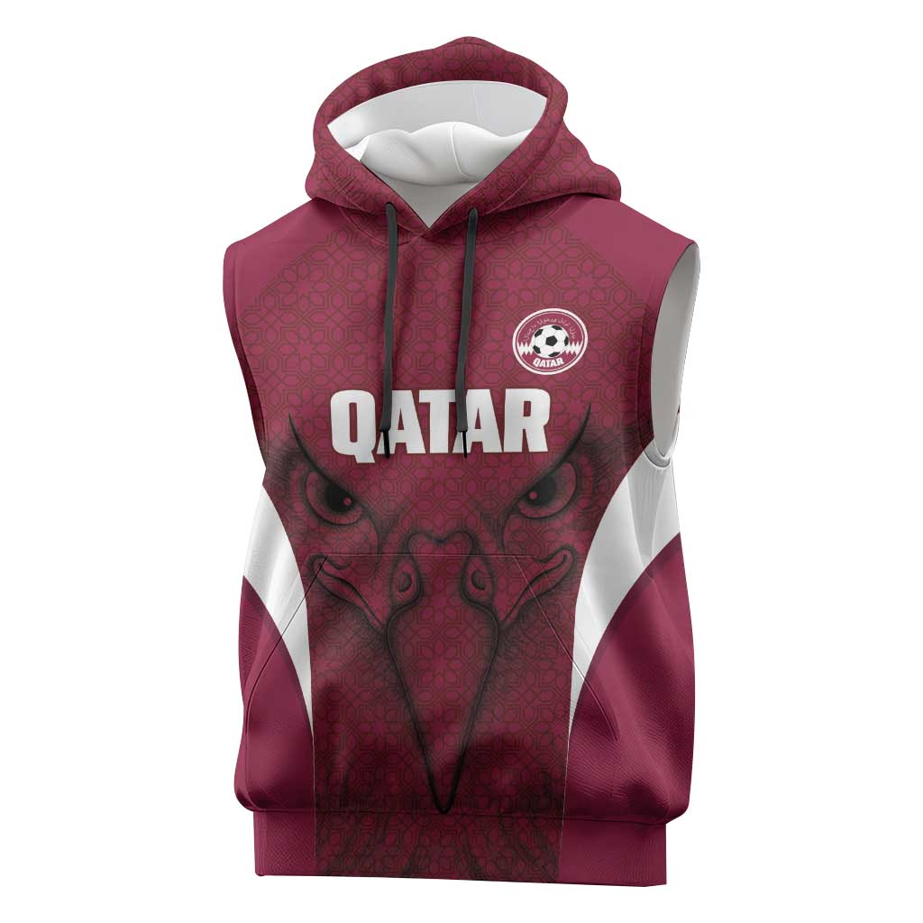 Custom Qatar Football Sleeveless Hoodie Maroon Falcon Spirit Red Version - Wonder Print Shop