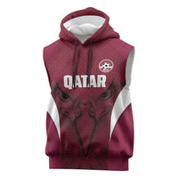 Custom Qatar Football Sleeveless Hoodie Maroon Falcon Spirit Red Version - Wonder Print Shop