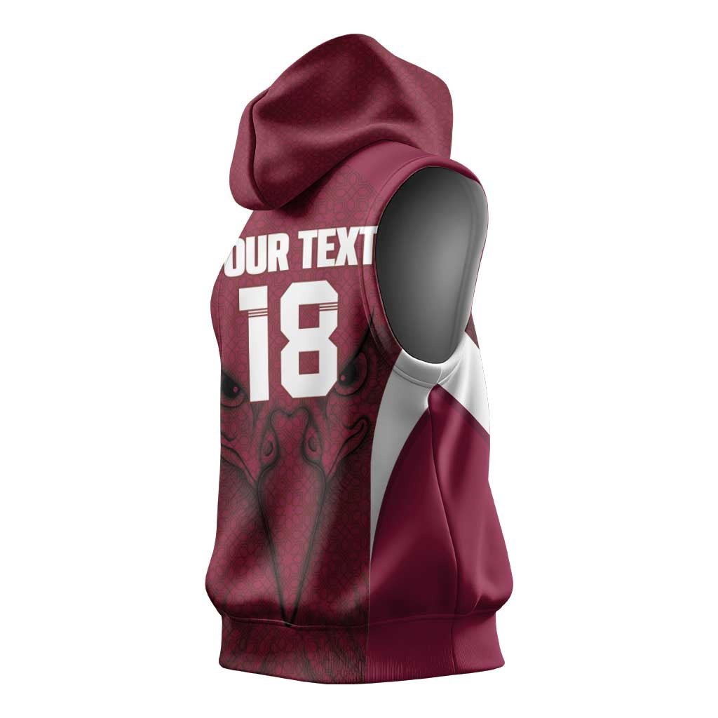 Custom Qatar Football Sleeveless Hoodie Maroon Falcon Spirit Red Version - Wonder Print Shop