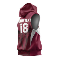 Custom Qatar Football Sleeveless Hoodie Maroon Falcon Spirit Red Version - Wonder Print Shop