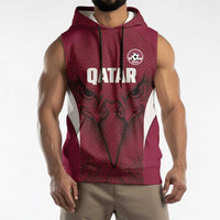 Custom Qatar Football Sleeveless Hoodie Maroon Falcon Spirit Red Version - Wonder Print Shop
