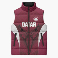 Custom Qatar Football Sleeveless Puffer Jacket Maroon Falcon Spirit Red Version - Wonder Print Shop