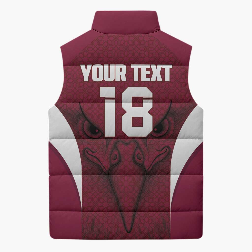 Custom Qatar Football Sleeveless Puffer Jacket Maroon Falcon Spirit Red Version - Wonder Print Shop