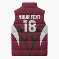 Custom Qatar Football Sleeveless Puffer Jacket Maroon Falcon Spirit Red Version - Wonder Print Shop