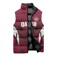 Custom Qatar Football Sleeveless Puffer Jacket Maroon Falcon Spirit Red Version - Wonder Print Shop
