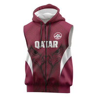 Custom Qatar Football Sleeveless Zip Hoodie Maroon Falcon Spirit Red Version - Wonder Print Shop