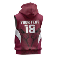 Custom Qatar Football Sleeveless Zip Hoodie Maroon Falcon Spirit Red Version - Wonder Print Shop