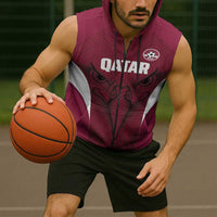 Custom Qatar Football Sleeveless Zip Hoodie Maroon Falcon Spirit Red Version - Wonder Print Shop