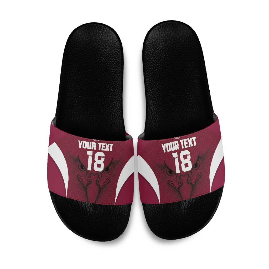 Custom Qatar Football Slide Sandals Maroon Falcon Spirit Red Version - Wonder Print Shop