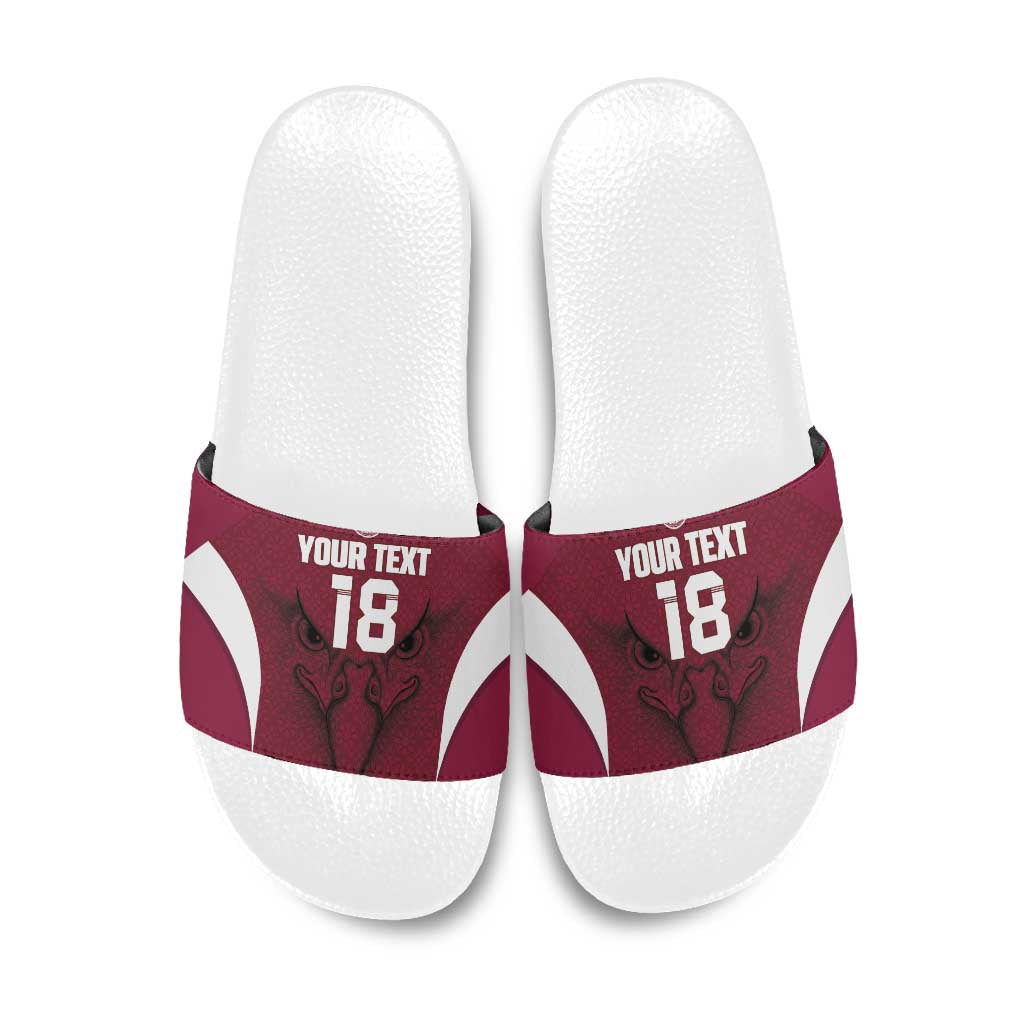 Custom Qatar Football Slide Sandals Maroon Falcon Spirit Red Version - Wonder Print Shop