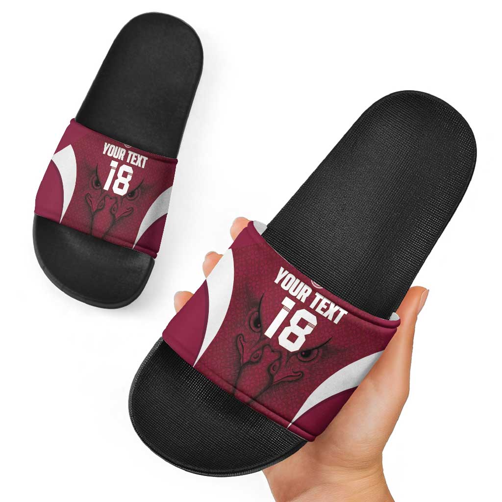 Custom Qatar Football Slide Sandals Maroon Falcon Spirit Red Version - Wonder Print Shop