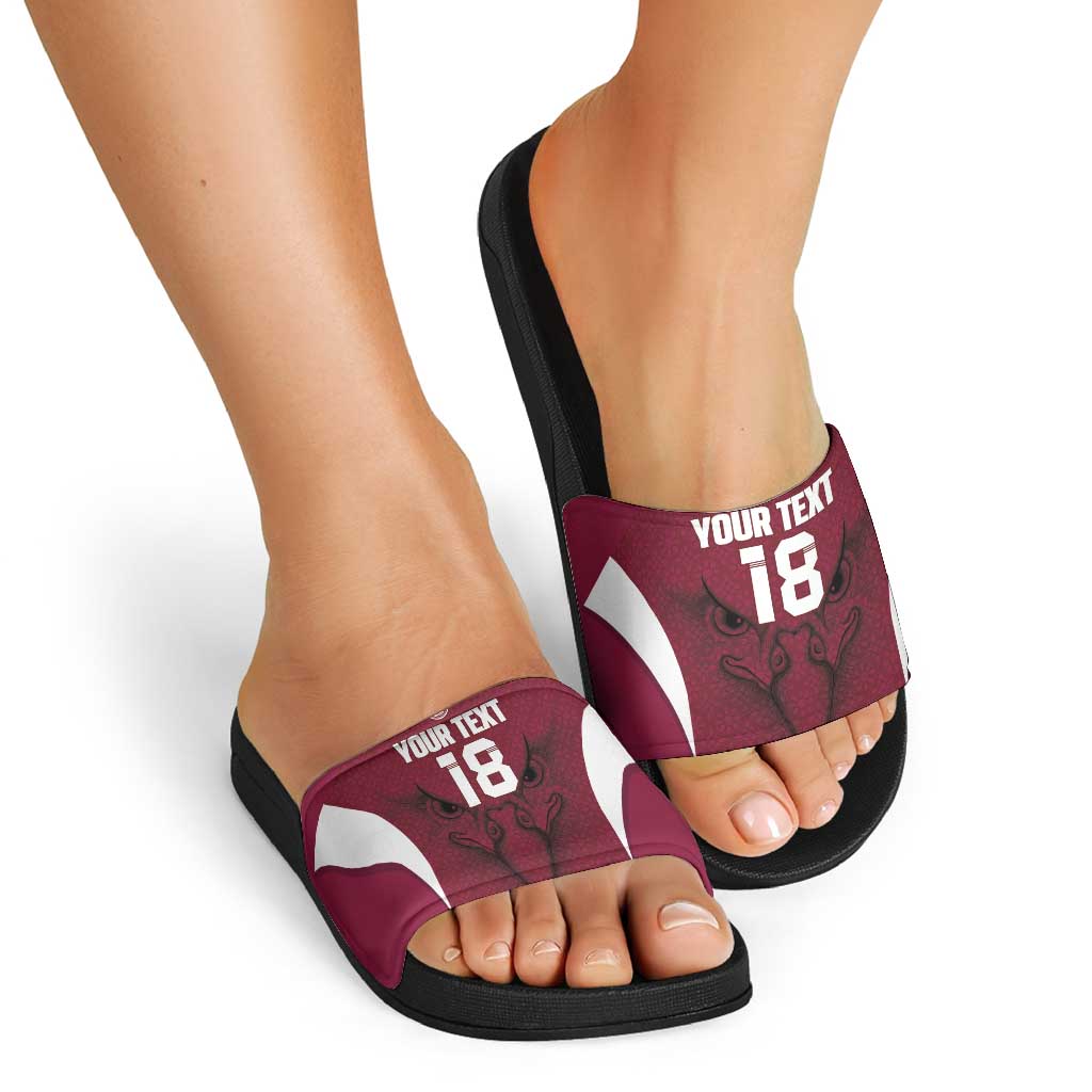 Custom Qatar Football Slide Sandals Maroon Falcon Spirit Red Version - Wonder Print Shop
