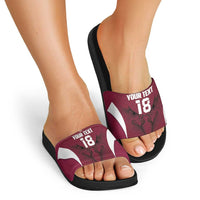 Custom Qatar Football Slide Sandals Maroon Falcon Spirit Red Version - Wonder Print Shop
