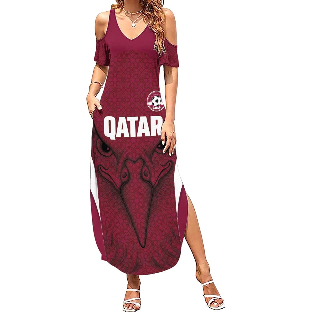 Custom Qatar Football Summer Maxi Dress Maroon Falcon Spirit Red Version - Wonder Print Shop