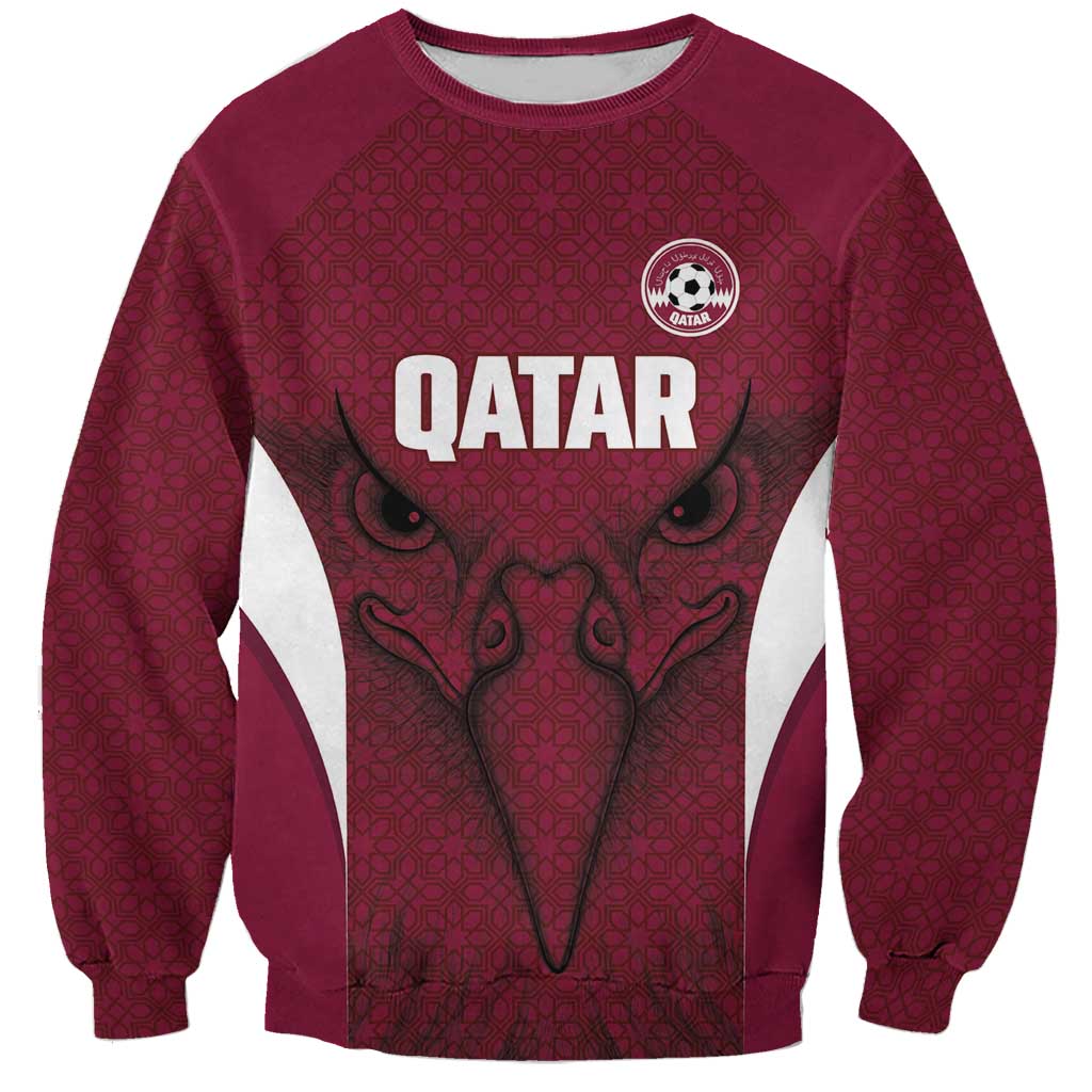 Custom Qatar Football Sweatshirt Maroon Falcon Spirit Red Version - Wonder Print Shop