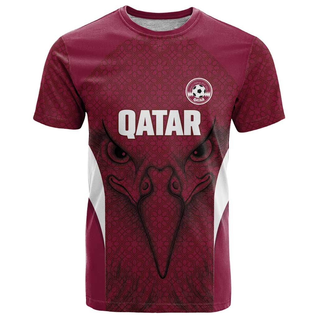 Custom Qatar Football T Shirt Maroon Falcon Spirit Red Version - Wonder Print Shop