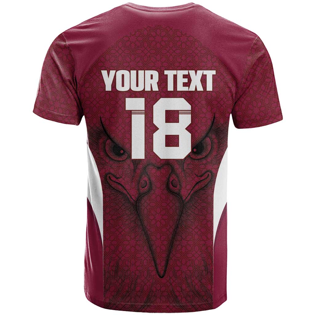 Custom Qatar Football T Shirt Maroon Falcon Spirit Red Version - Wonder Print Shop