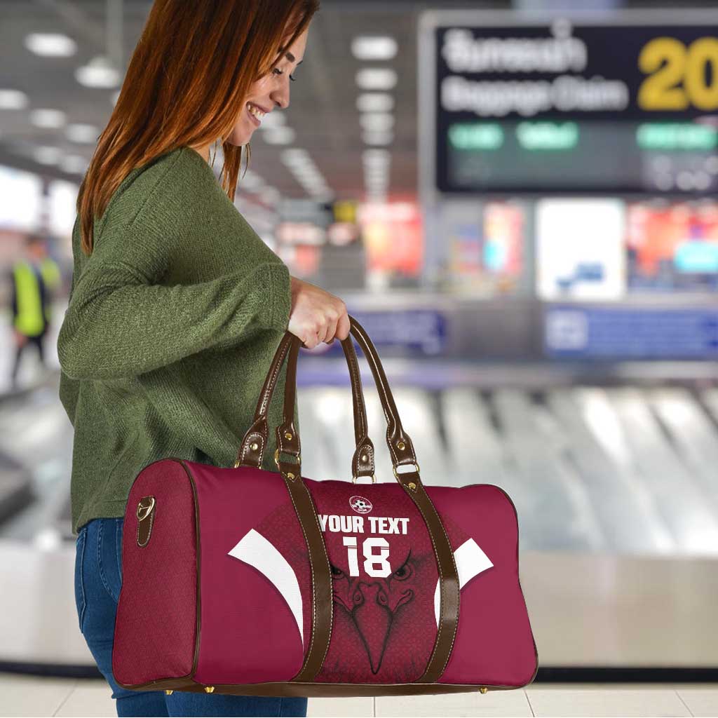 Custom Qatar Football Travel Bag Maroon Falcon Spirit Red Version - Wonder Print Shop