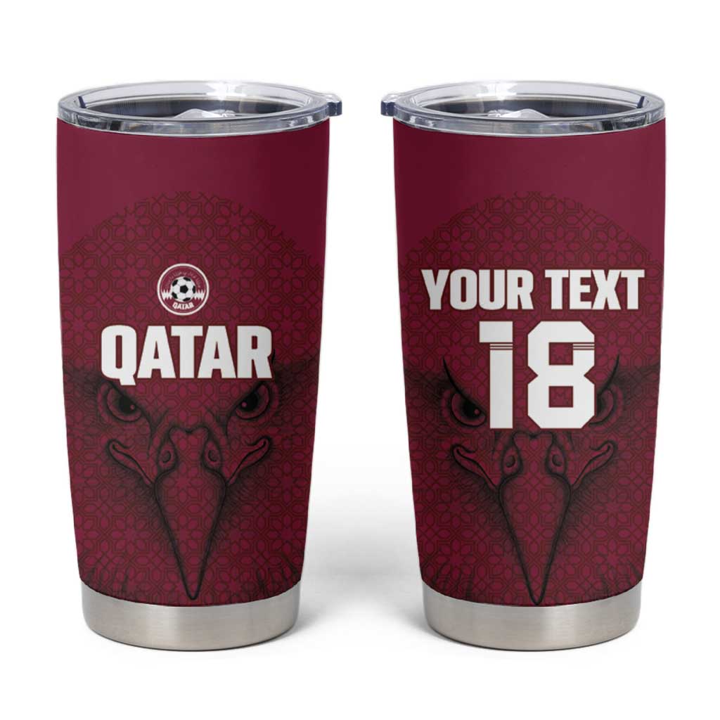 Custom Qatar Football Tumbler Cup Maroon Falcon Spirit Red Version - Wonder Print Shop