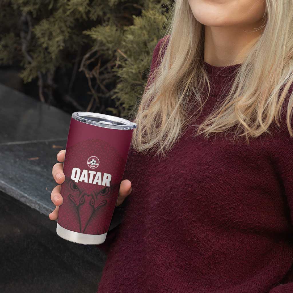 Custom Qatar Football Tumbler Cup Maroon Falcon Spirit Red Version - Wonder Print Shop