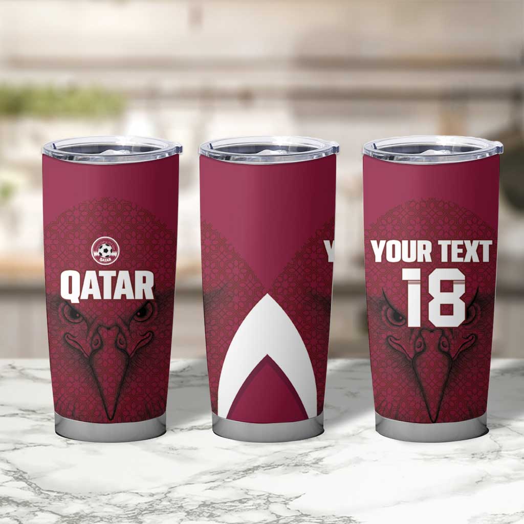 Custom Qatar Football Tumbler Cup Maroon Falcon Spirit Red Version - Wonder Print Shop