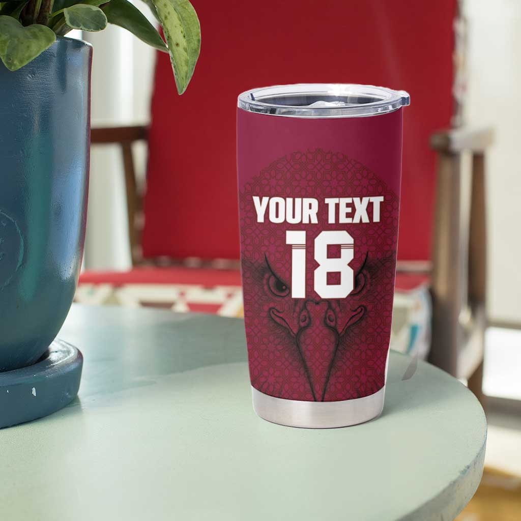 Custom Qatar Football Tumbler Cup Maroon Falcon Spirit Red Version - Wonder Print Shop