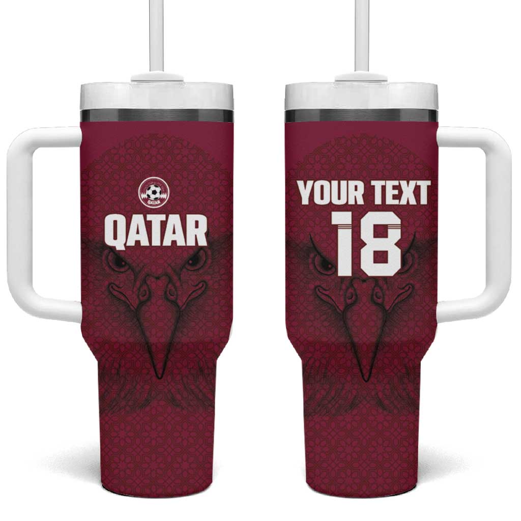 Custom Qatar Football Tumbler With Handle Maroon Falcon Spirit Red Version - Wonder Print Shop