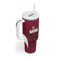 Custom Qatar Football Tumbler With Handle Maroon Falcon Spirit Red Version - Wonder Print Shop