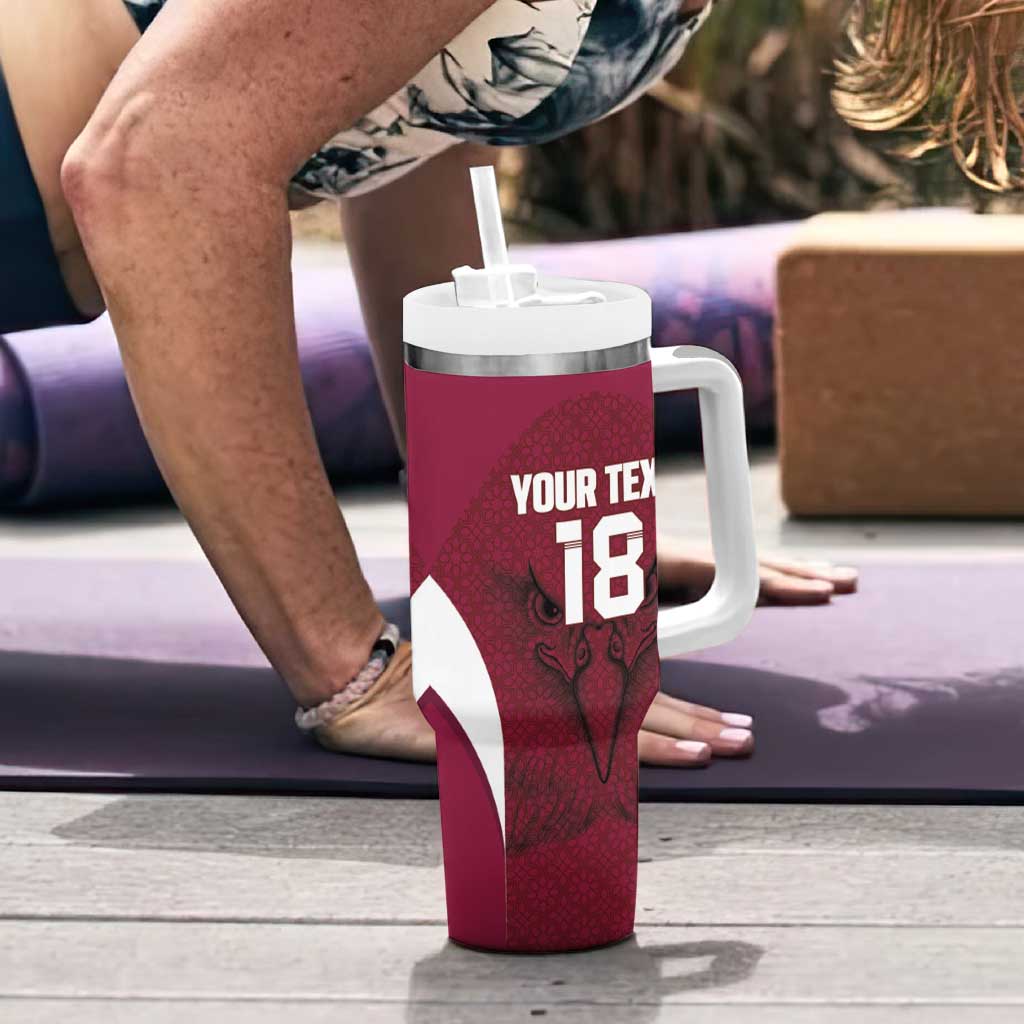 Custom Qatar Football Tumbler With Handle Maroon Falcon Spirit Red Version - Wonder Print Shop