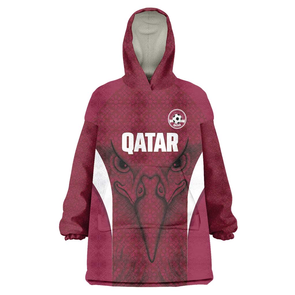 Custom Qatar Football Wearable Blanket Hoodie Maroon Falcon Spirit Red Version - Wonder Print Shop