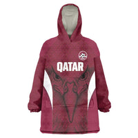 Custom Qatar Football Wearable Blanket Hoodie Maroon Falcon Spirit Red Version - Wonder Print Shop