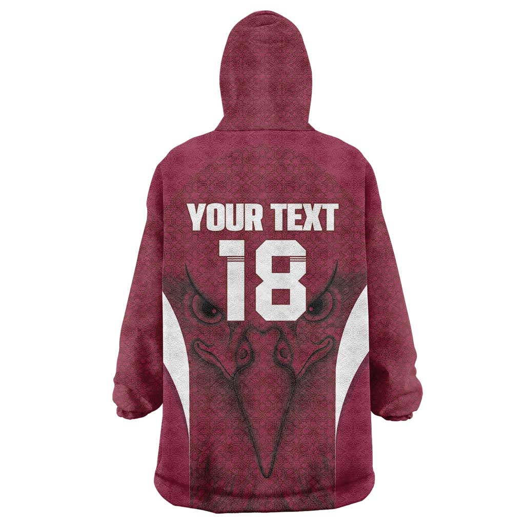 Custom Qatar Football Wearable Blanket Hoodie Maroon Falcon Spirit Red Version - Wonder Print Shop