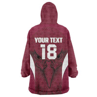 Custom Qatar Football Wearable Blanket Hoodie Maroon Falcon Spirit Red Version - Wonder Print Shop