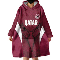 Custom Qatar Football Wearable Blanket Hoodie Maroon Falcon Spirit Red Version - Wonder Print Shop