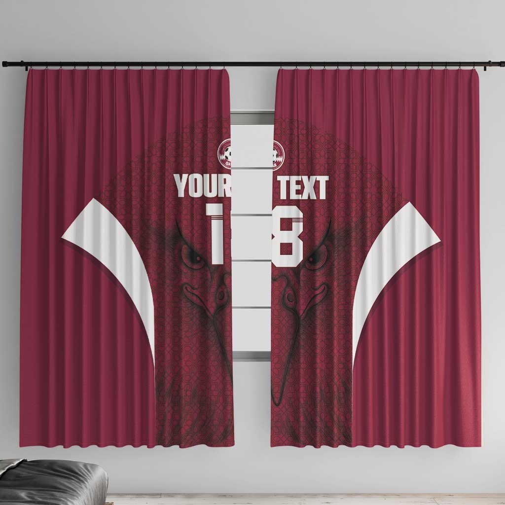 Custom Qatar Football Window Curtain Maroon Falcon Spirit Red Version - Wonder Print Shop