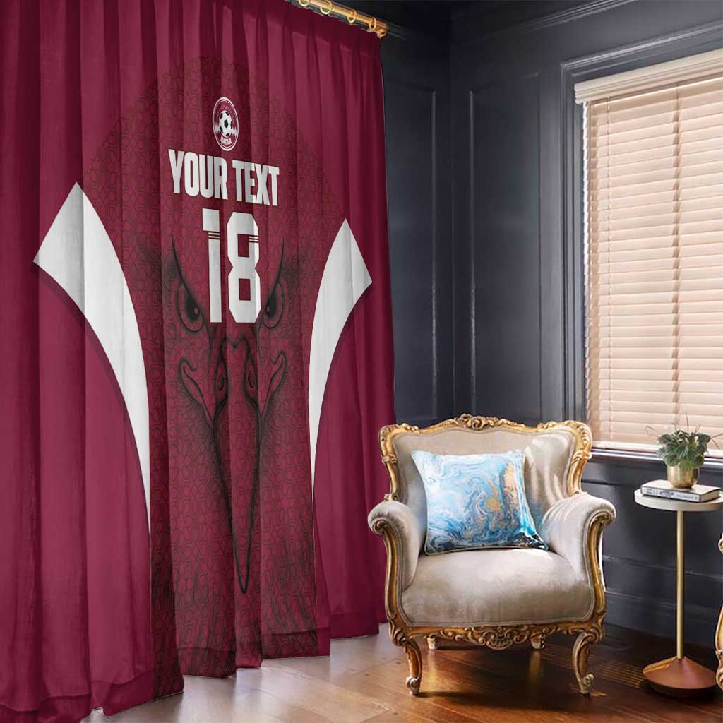 Custom Qatar Football Window Curtain Maroon Falcon Spirit Red Version - Wonder Print Shop