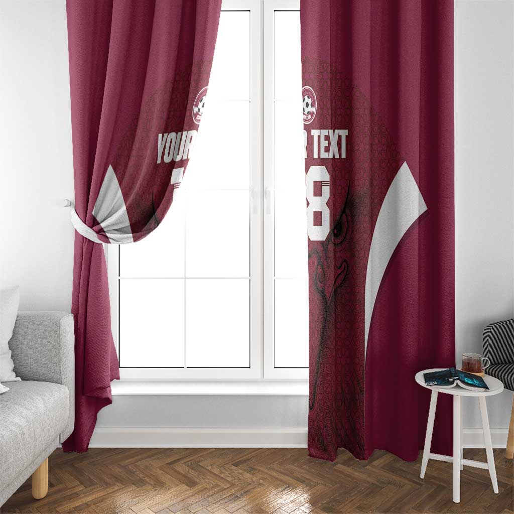 Custom Qatar Football Window Curtain Maroon Falcon Spirit Red Version - Wonder Print Shop