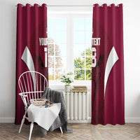 Custom Qatar Football Window Curtain Maroon Falcon Spirit Red Version - Wonder Print Shop