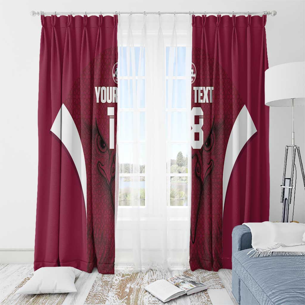 Custom Qatar Football Window Curtain Maroon Falcon Spirit Red Version - Wonder Print Shop