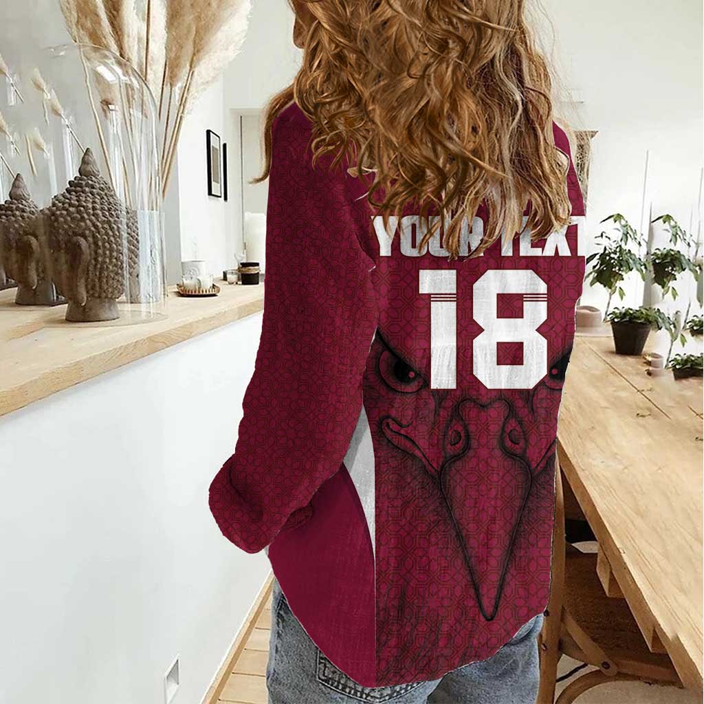 Custom Qatar Football Women Casual Shirt Maroon Falcon Spirit Red Version - Wonder Print Shop