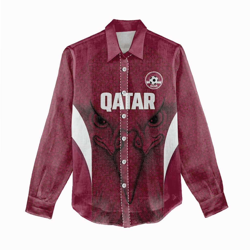 Custom Qatar Football Women Casual Shirt Maroon Falcon Spirit Red Version - Wonder Print Shop