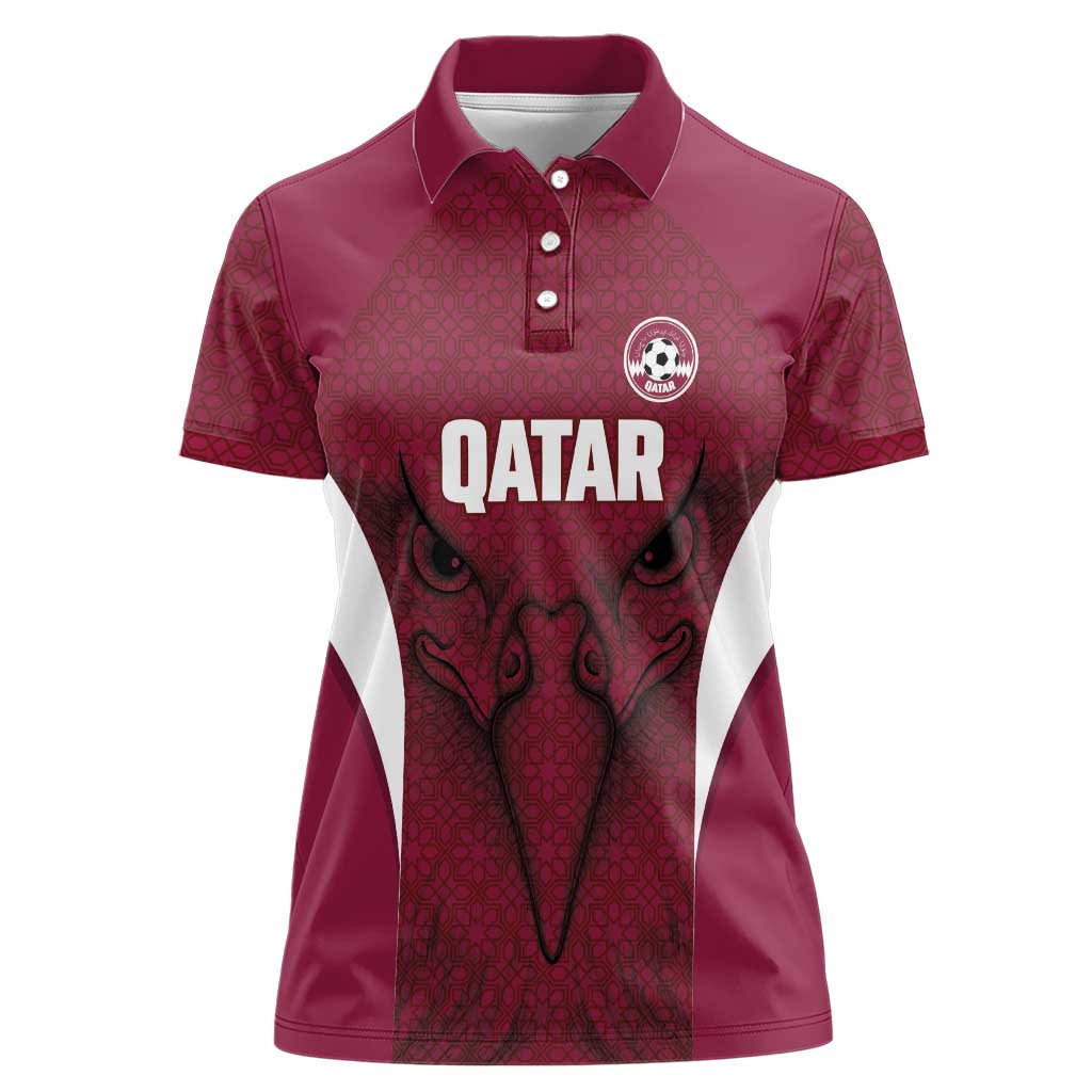 Custom Qatar Football Women Polo Shirt Maroon Falcon Spirit Red Version - Wonder Print Shop