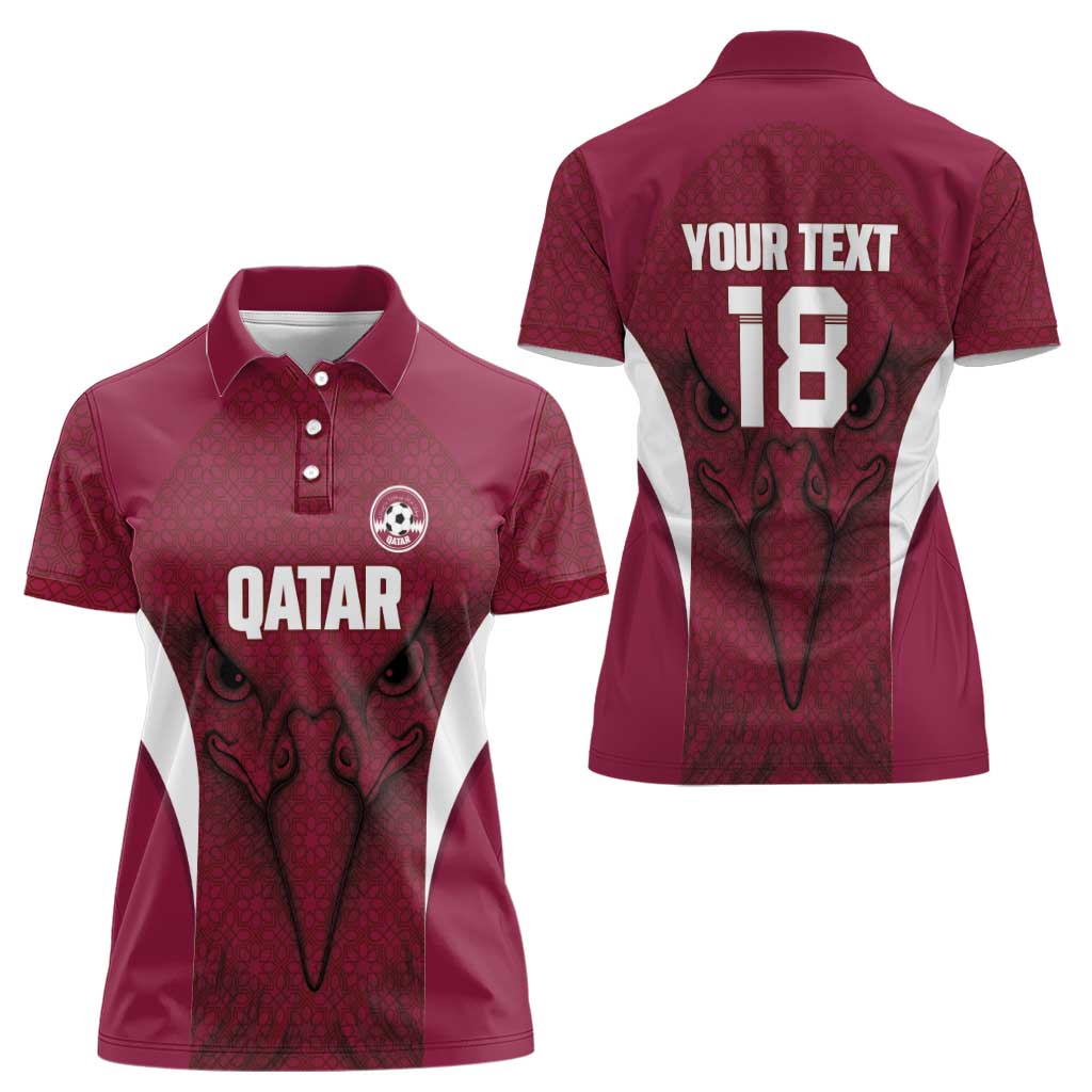 Custom Qatar Football Women Polo Shirt Maroon Falcon Spirit Red Version - Wonder Print Shop