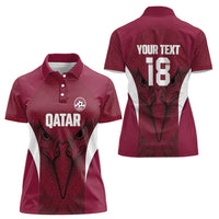Custom Qatar Football Women Polo Shirt Maroon Falcon Spirit Red Version - Wonder Print Shop