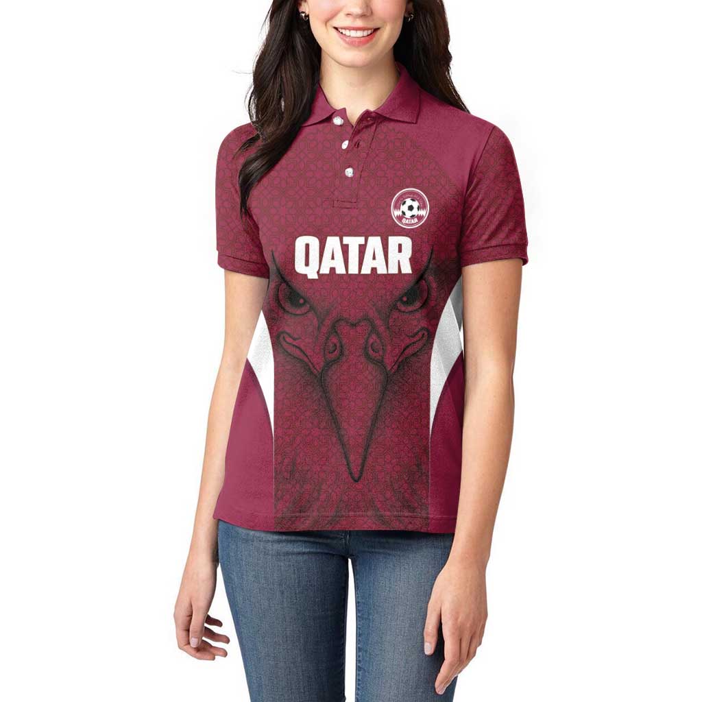 Custom Qatar Football Women Polo Shirt Maroon Falcon Spirit Red Version - Wonder Print Shop