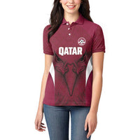 Custom Qatar Football Women Polo Shirt Maroon Falcon Spirit Red Version - Wonder Print Shop