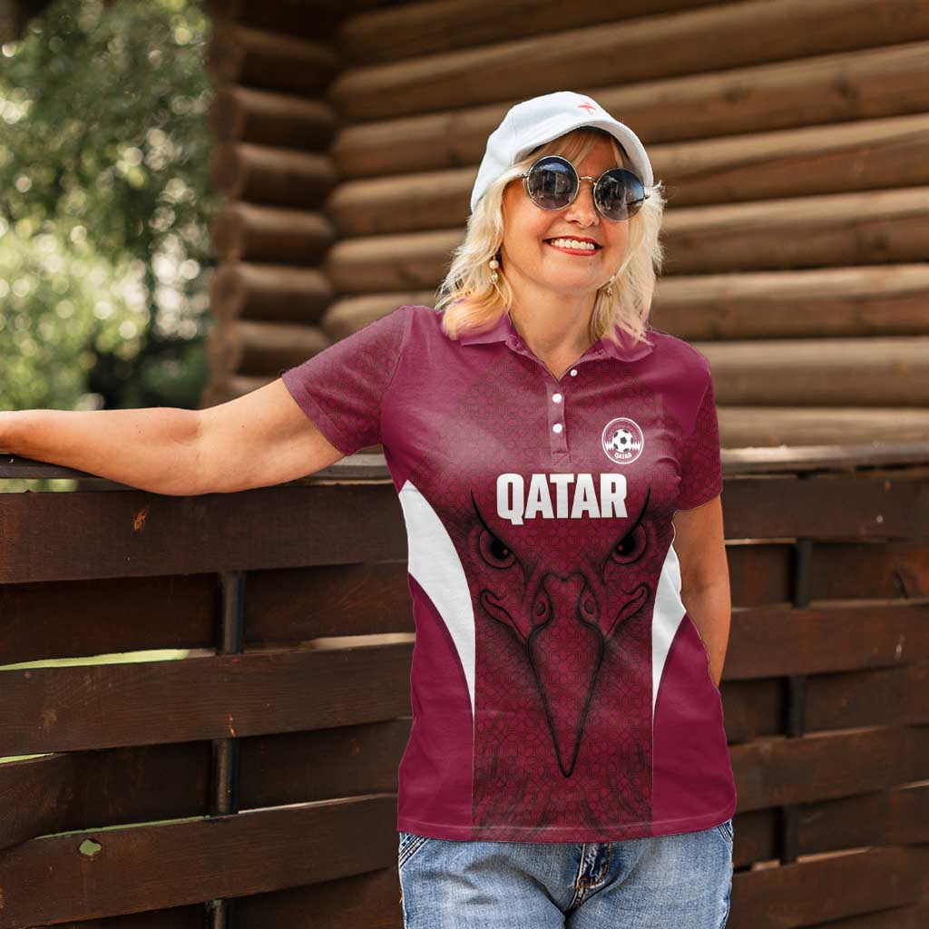 Custom Qatar Football Women Polo Shirt Maroon Falcon Spirit Red Version - Wonder Print Shop