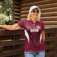 Custom Qatar Football Women Polo Shirt Maroon Falcon Spirit Red Version - Wonder Print Shop
